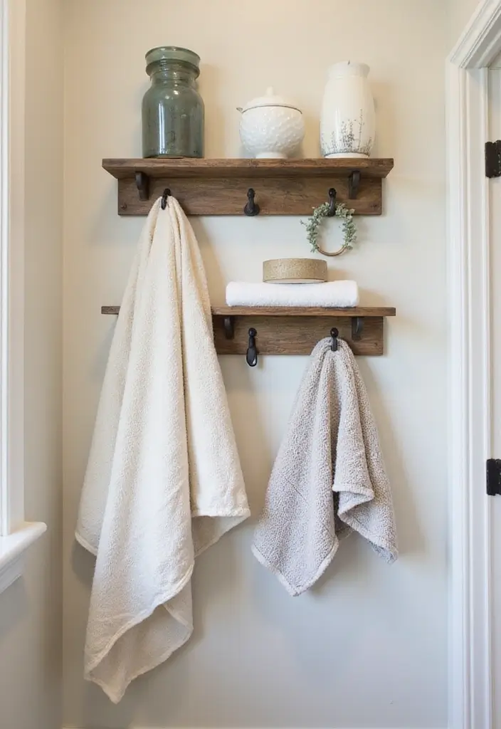 30 Small Farmhouse Bathroom Ideas to Maximize Comfort 8 30 Small Farmhouse Bathroom Ideas to Maximize Comfort - 8. Charming Wall Hooks