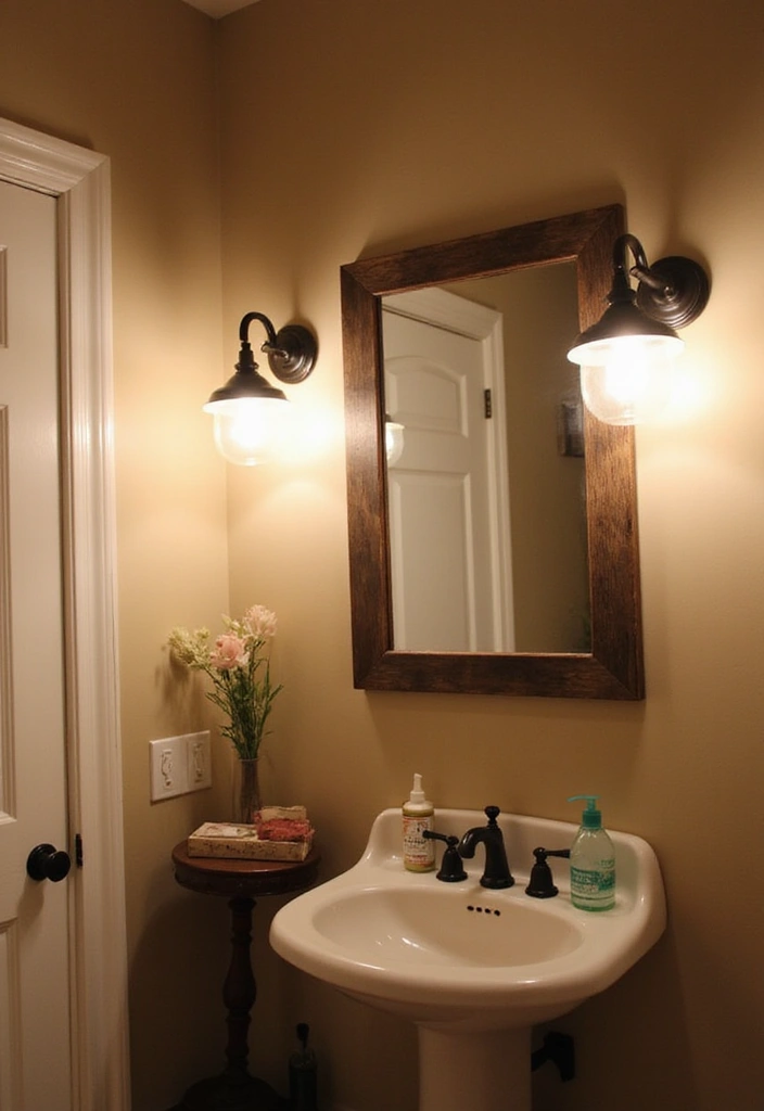 30 Small Farmhouse Bathroom Ideas to Maximize Comfort 9 30 Small Farmhouse Bathroom Ideas to Maximize Comfort - 9. Farmhouse Style Lighting