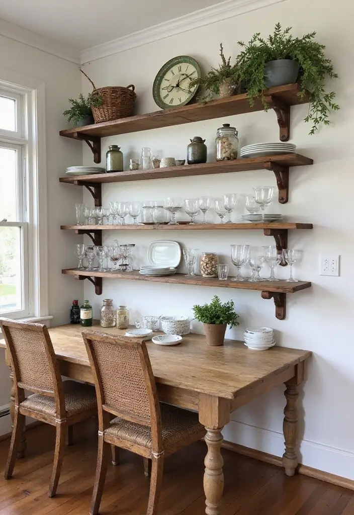 26 Farmhouse Dining Room Designs Full of Rustic Elegance 7 26 Farmhouse Dining Room Designs Full of Rustic Elegance - 7. Open Shelving