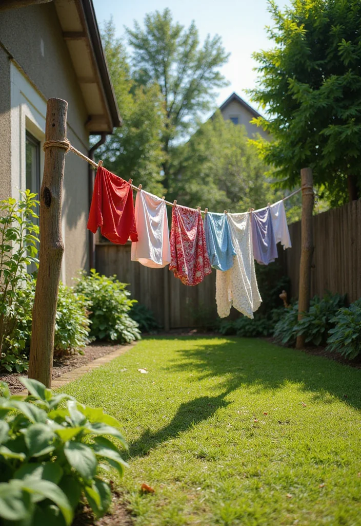 10 Backyard Clothesline Ideas for Simple Outdoor Utility - 1. Classic Rope Clothesline