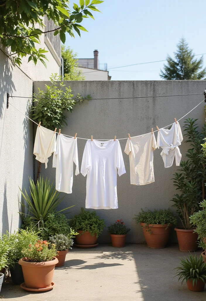 10 Backyard Clothesline Ideas for Simple Outdoor Utility - 2. Tension Wire Clothesline
