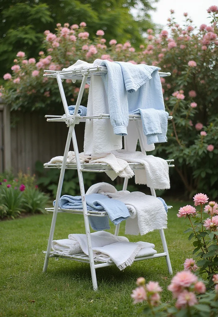 10 Backyard Clothesline Ideas for Simple Outdoor Utility - 3. Vertical Drying Rack