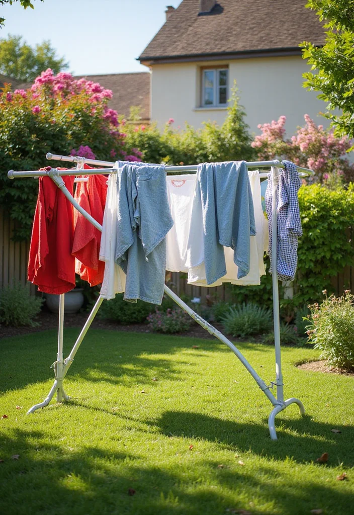 10 Backyard Clothesline Ideas for Simple Outdoor Utility - 8. Folding Outdoor Drying Rack