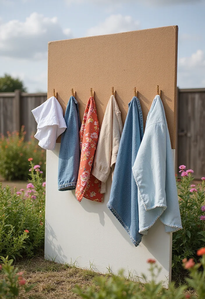 10 Backyard Clothesline Ideas for Simple Outdoor Utility - 9. Wall-Mounted Clothespin Board