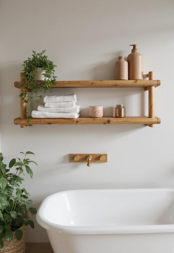 10 Bathroom Hand Towel Holder Ideas for Practical Placement - 4. Wall-Mounted Bamboo Shelf