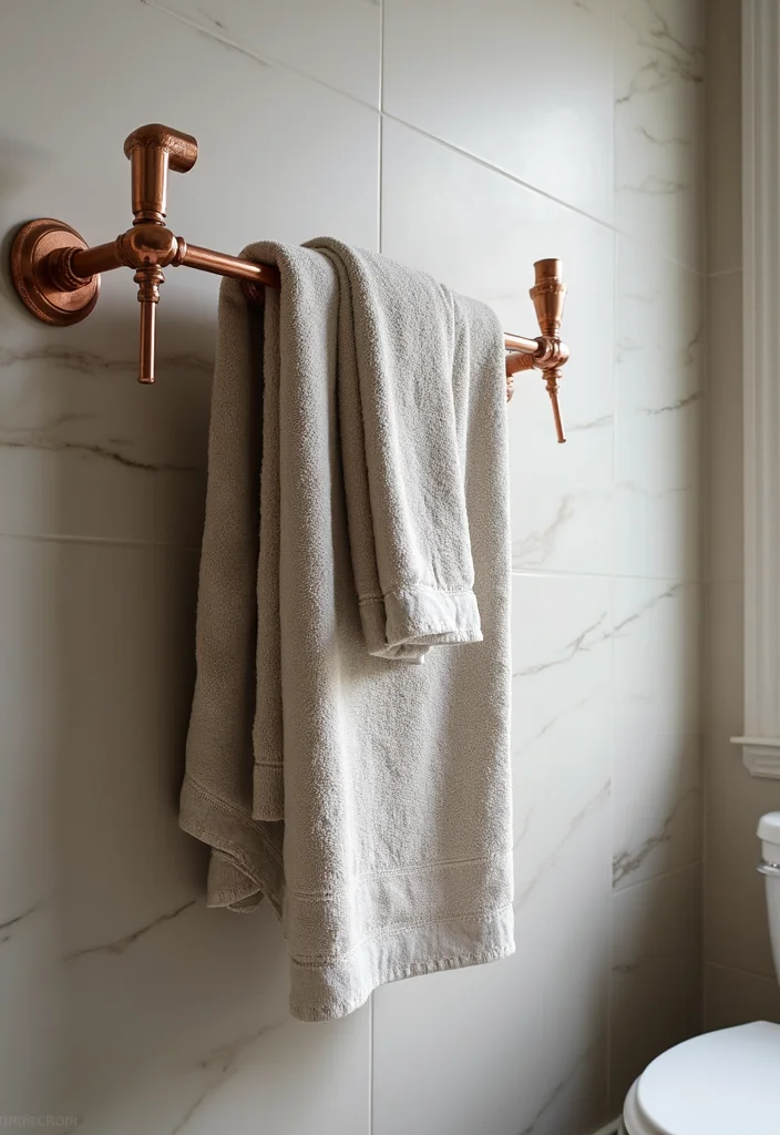 10 Bathroom Hand Towel Holder Ideas for Practical Placement - 6. Copper Pipe Towel Holder