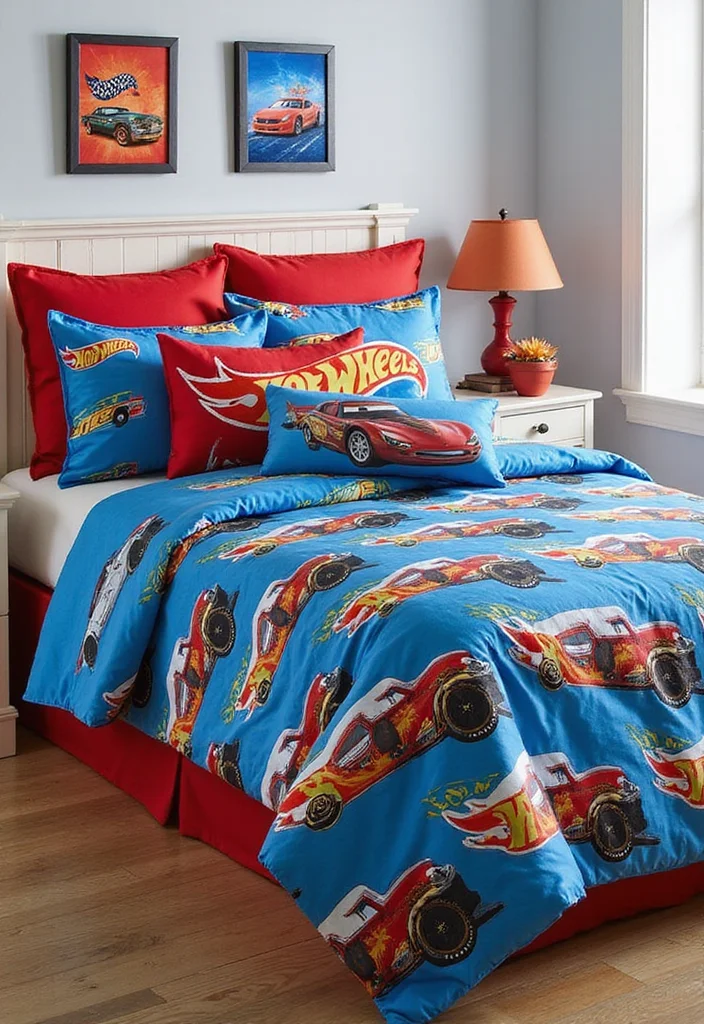 10 Hot Wheels Bedroom Ideas for Fun Racing Themes 1 10 Hot Wheels Bedroom Ideas for Fun Racing Themes - 1. Speedy Bedding Sets