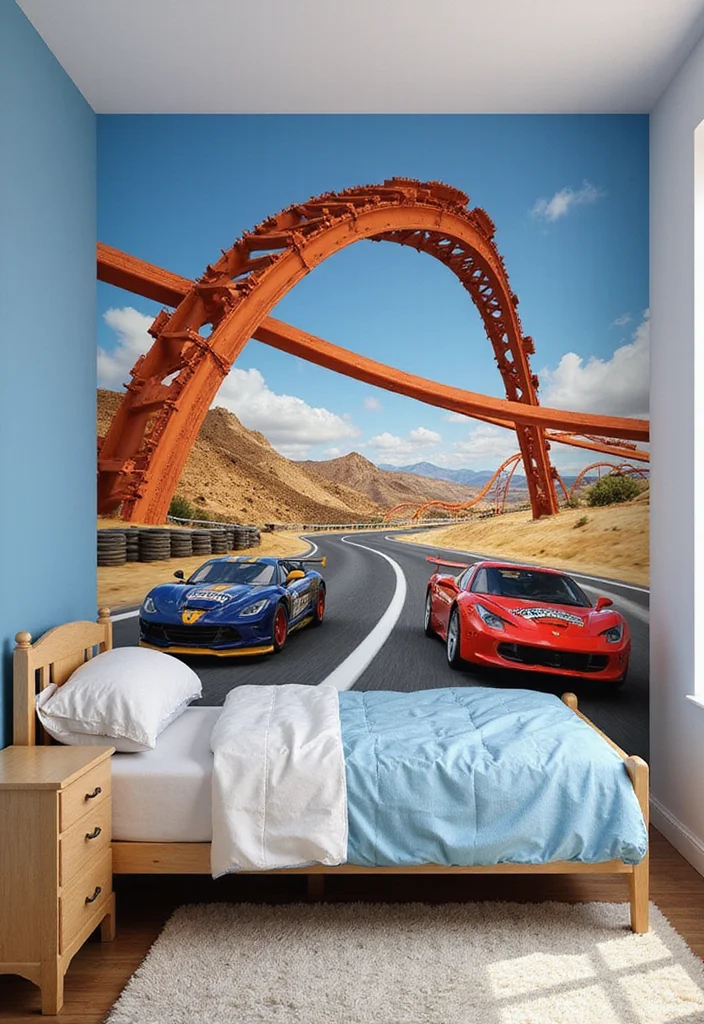 10 Hot Wheels Bedroom Ideas for Fun Racing Themes 12 10 Hot Wheels Bedroom Ideas for Fun Racing Themes - 2. Dynamic Wall Decals