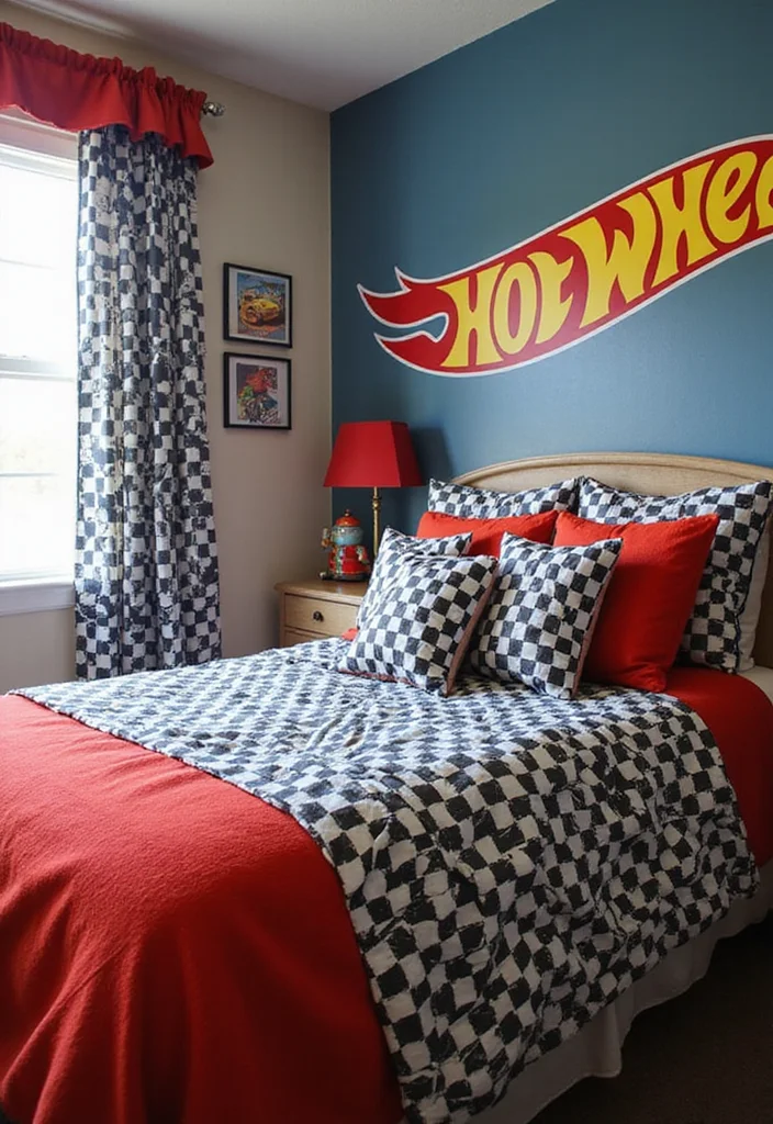 10 Hot Wheels Bedroom Ideas for Fun Racing Themes 45 10 Hot Wheels Bedroom Ideas for Fun Racing Themes - 5. Checkered Flag Accents