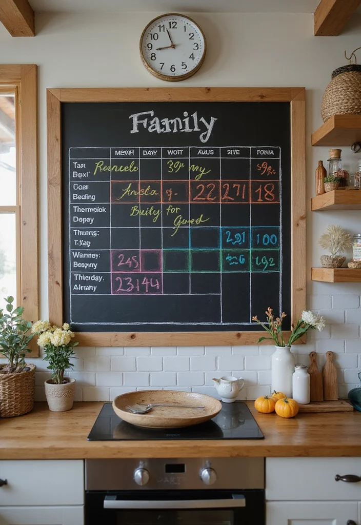 10 Kitchen Chalkboard Ideas for Fun Functional Notes - 5. Custom Family Calendar
