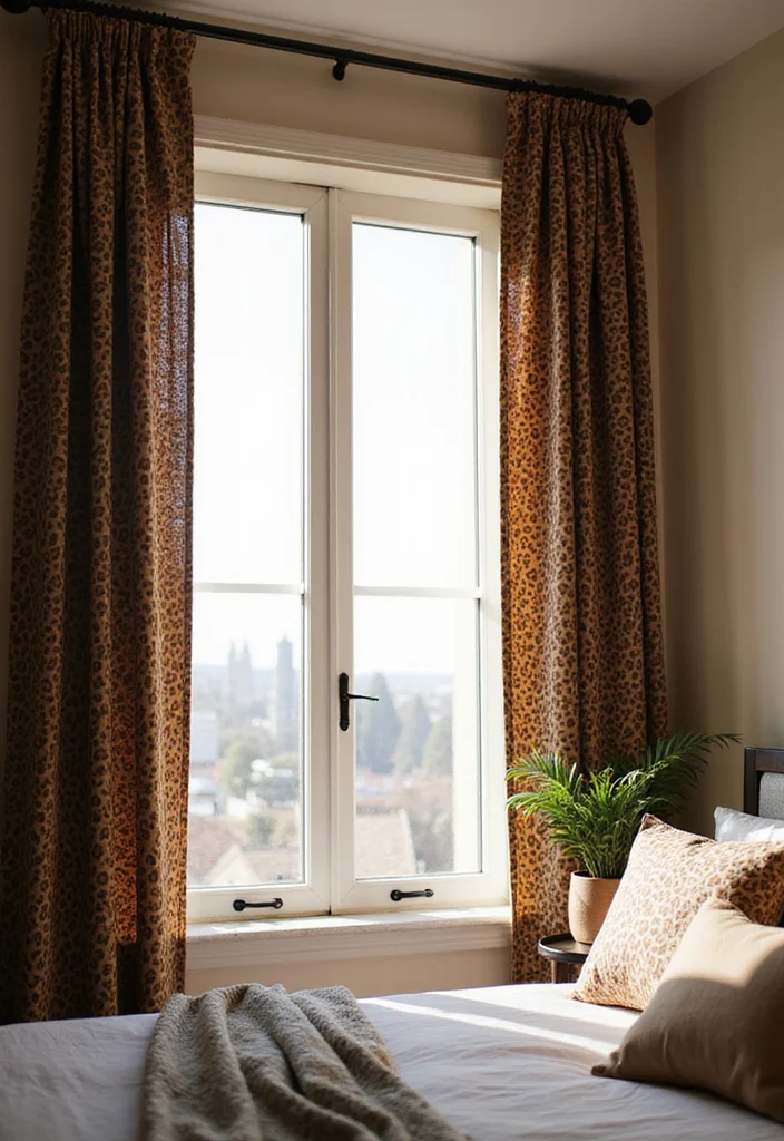 10 Leopard Print Bedroom Ideas for Bold Stylish Accents 56 10 Leopard Print Bedroom Ideas for Bold Stylish Accents - 6. Bold Curtains