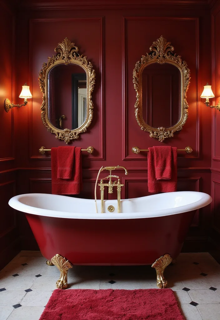 10 Red Bathroom Ideas with Bold Dramatic Impact - 1. Scarlet Elegance: A Luxe Experience