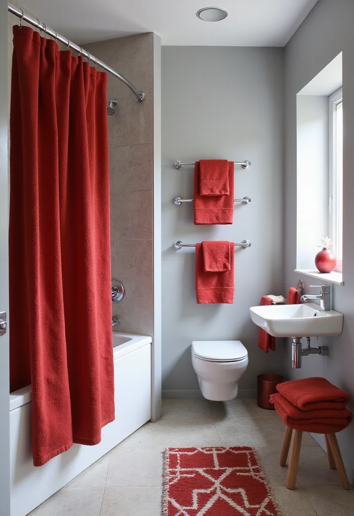 10 Red Bathroom Ideas with Bold Dramatic Impact - 4. Bold Red Accents: A Modern Touch