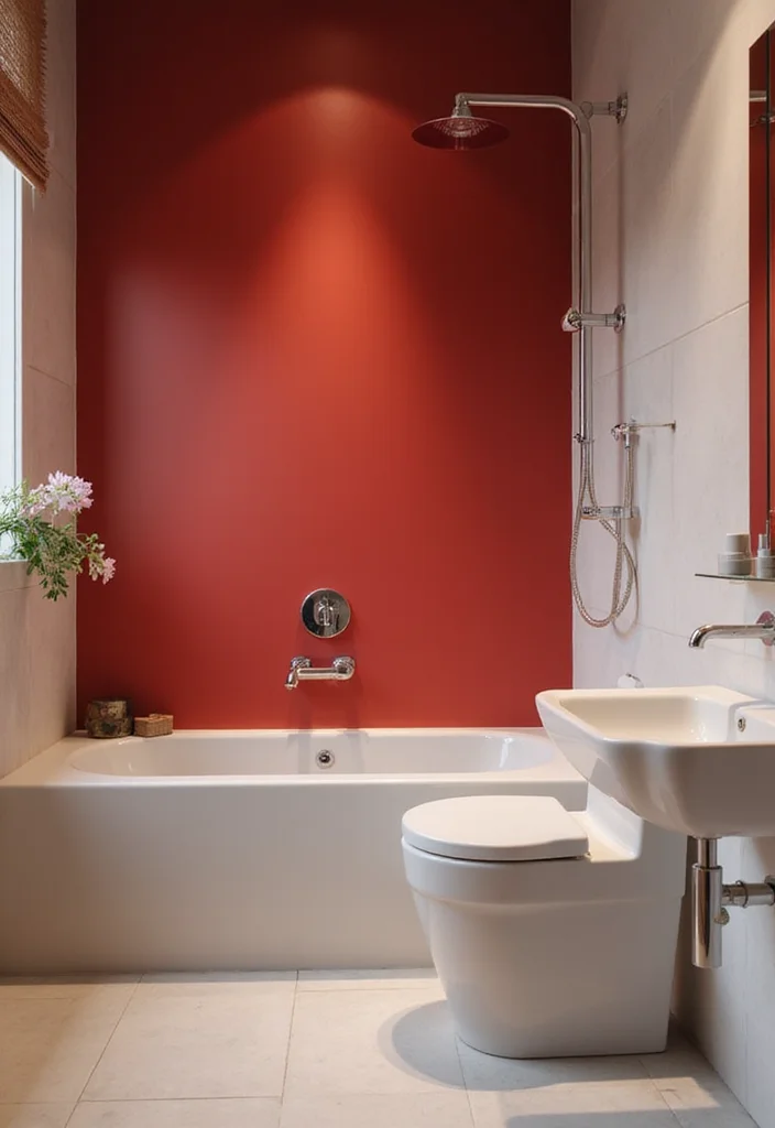 10 Red Bathroom Ideas with Bold Dramatic Impact - 9. Minimalist Red: Less is More