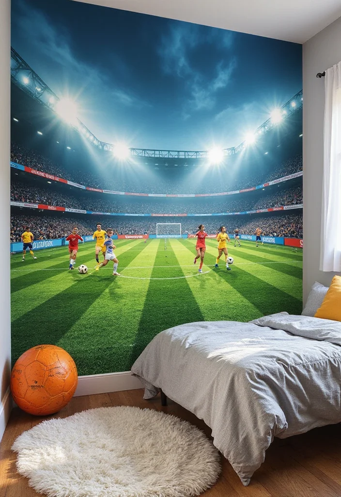 10 Soccer Bedroom Ideas for Sporty Youthful Designs - 1. Bold Soccer Wall Murals