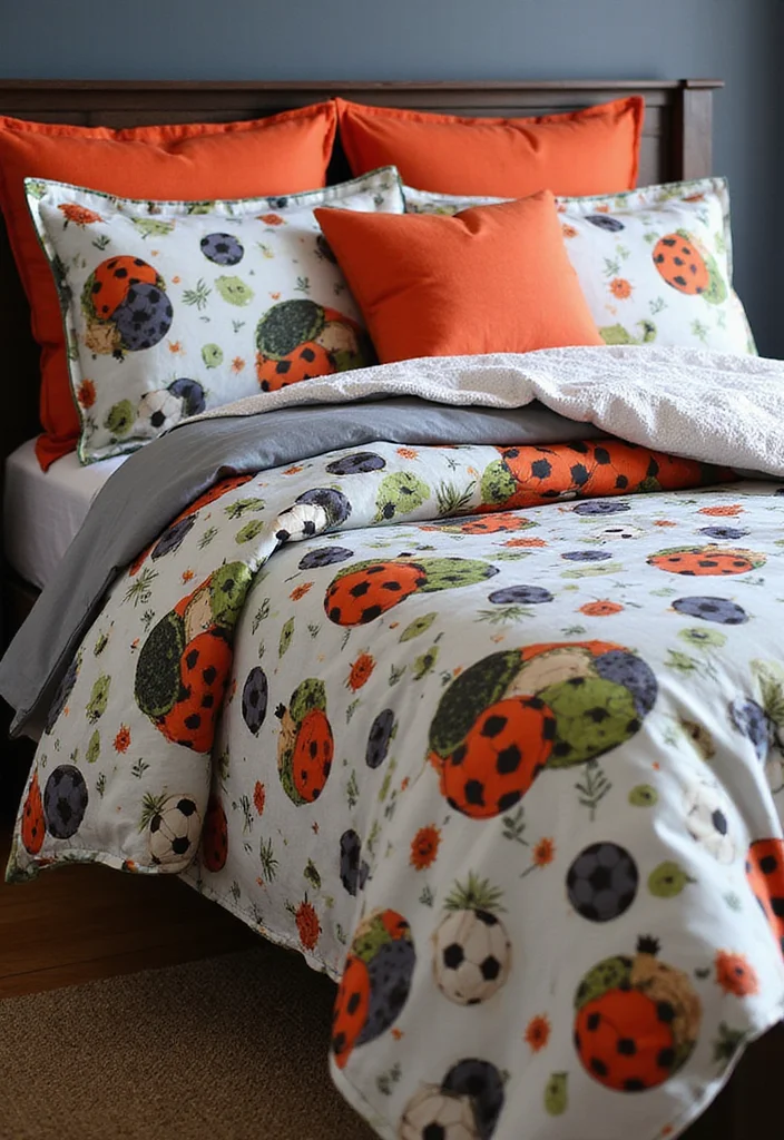 10 Soccer Bedroom Ideas for Sporty Youthful Designs - 2. Sports-Themed Bedding Sets