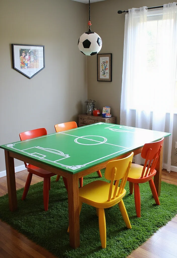 10 Soccer Bedroom Ideas for Sporty Youthful Designs - 5. Themed Table and Chairs