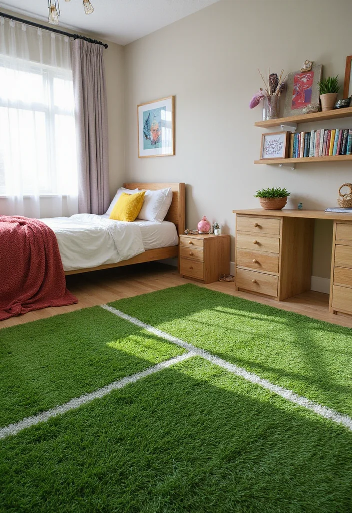 10 Soccer Bedroom Ideas for Sporty Youthful Designs - 9. Grass-Inspired Flooring