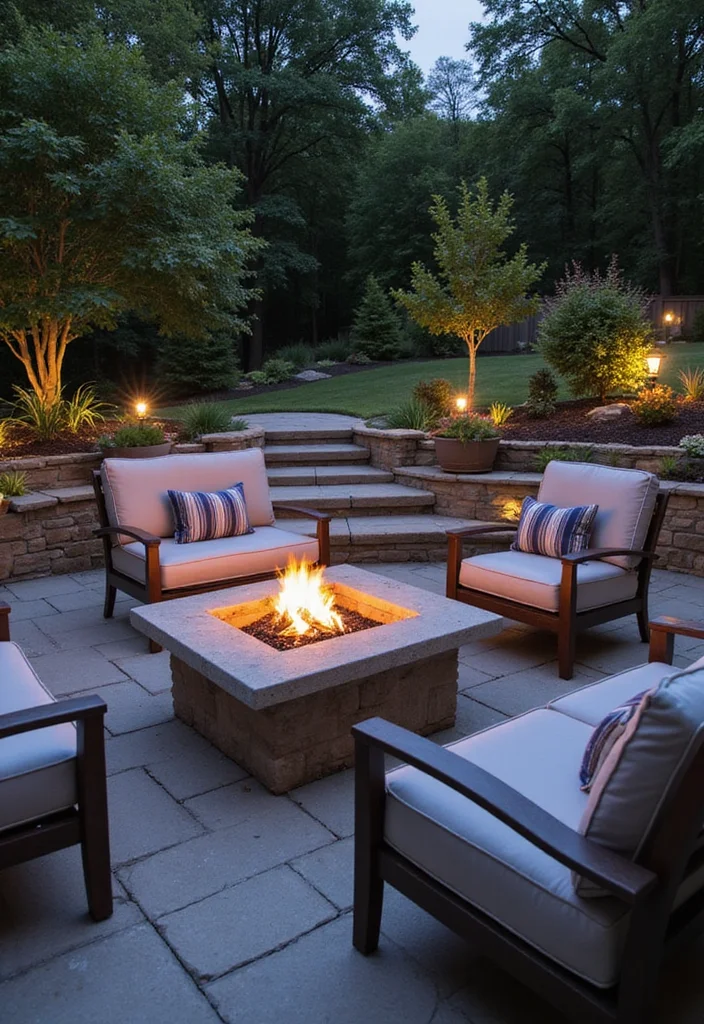 10 Steep Slope Backyard Ideas for Functional Terraced Design - 2. Cozy Fire Pit Area
