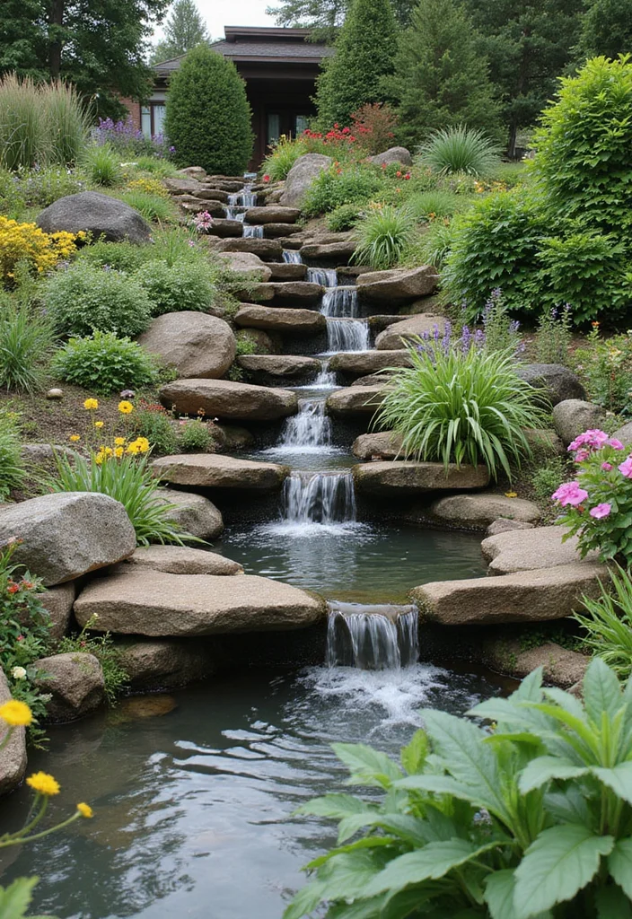 10 Steep Slope Backyard Ideas for Functional Terraced Design - 4. Water Features