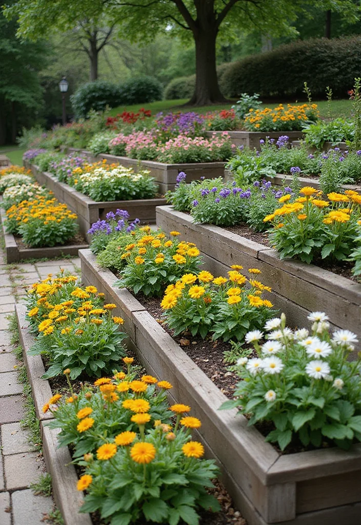 10 Steep Slope Backyard Ideas for Functional Terraced Design - 6. Raised Flower Beds
