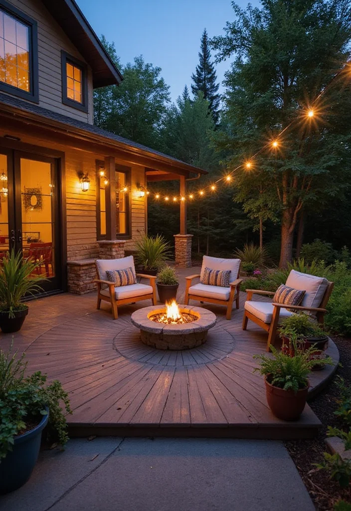 12 Backyard Low Deck Ideas for Easy Ground Level Living - 6. Cozy Fire Pit Deck