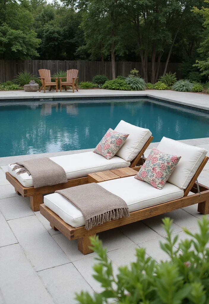 12 Backyard Pool Furniture Ideas for Comfortable Relaxed Lounging - 1. Reclaimed Wood Loungers