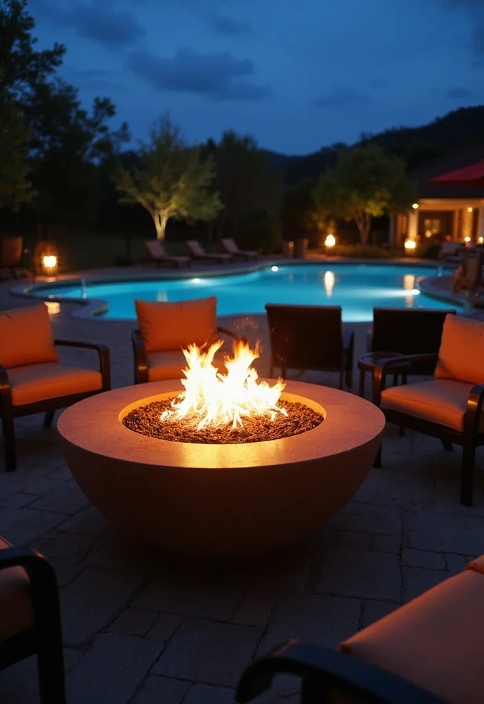 12 Backyard Pool Furniture Ideas for Comfortable Relaxed Lounging - 12. Outdoor Fire Pit