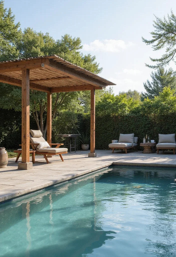12 Backyard Pool Furniture Ideas for Comfortable Relaxed Lounging - 4. Eco-Friendly Shade Structures