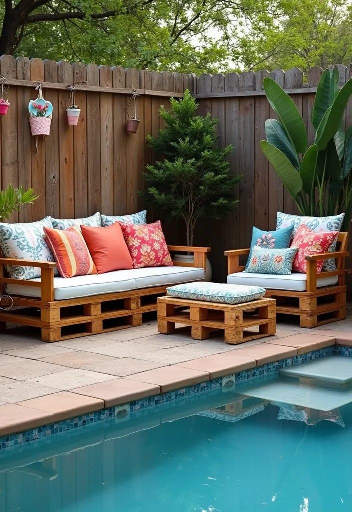 12 Backyard Pool Furniture Ideas for Comfortable Relaxed Lounging - 5. Upcycled Pallet Furniture