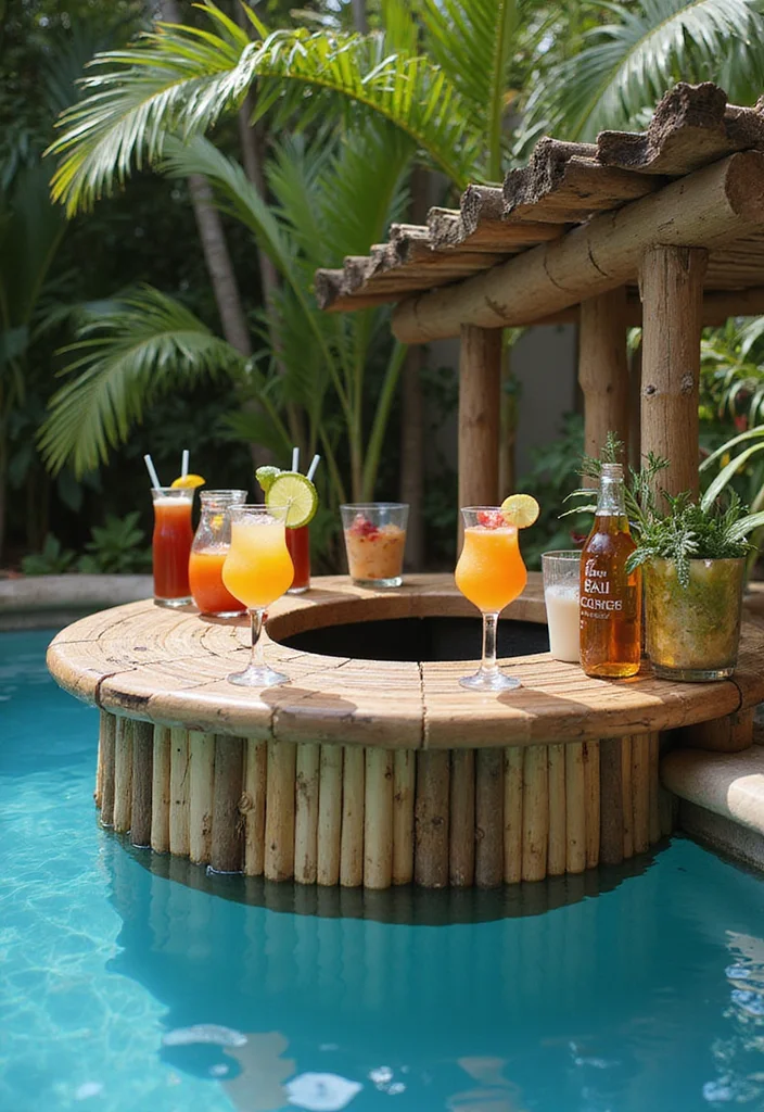 12 Backyard Pool Furniture Ideas for Comfortable Relaxed Lounging - 7. Sustainable Swim-Up Bar