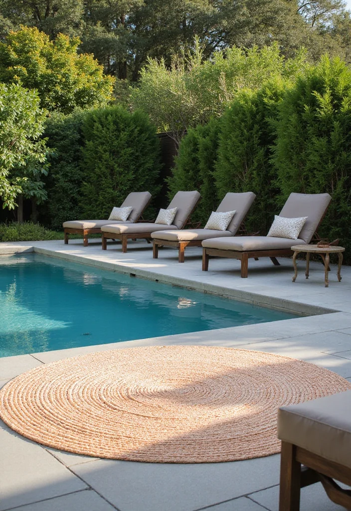 12 Backyard Pool Furniture Ideas for Comfortable Relaxed Lounging - 9. Biodegradable Outdoor Rugs