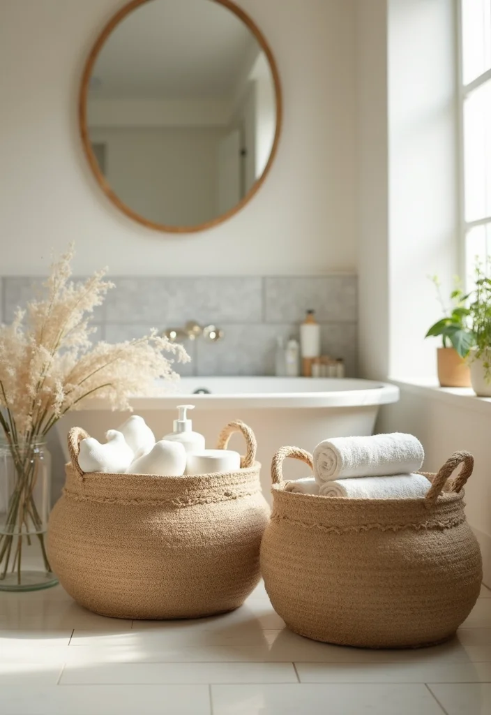 12 Bathroom Basket Ideas for Stylish Easy Storage - 10. Eco-Friendly Jute Baskets