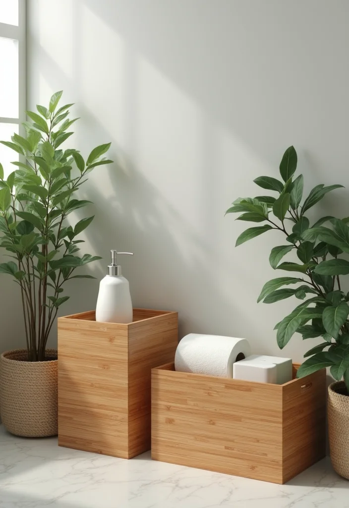 12 Bathroom Basket Ideas for Stylish Easy Storage - 2. Stylish Bamboo Bins