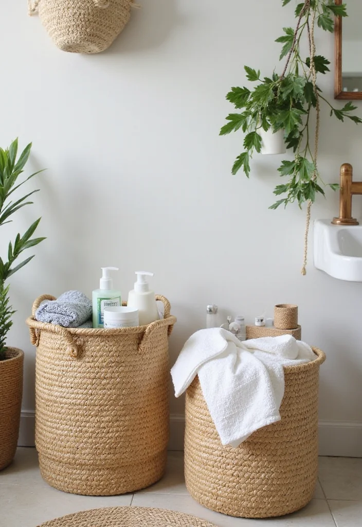 12 Bathroom Basket Ideas for Stylish Easy Storage - 3. Woven Seagrass Storage