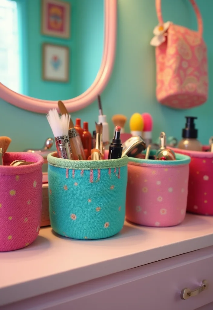 12 Bathroom Basket Ideas for Stylish Easy Storage - 5. Colorful Fabric Bins
