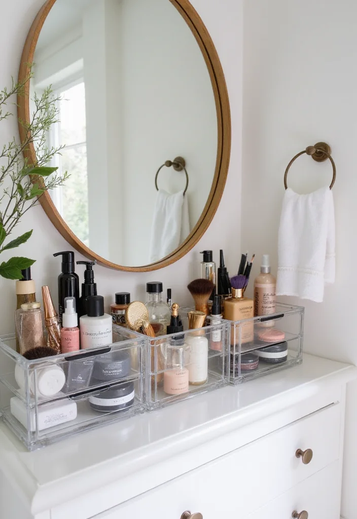 12 Bathroom Basket Ideas for Stylish Easy Storage - 6. Clear Acrylic Organizers