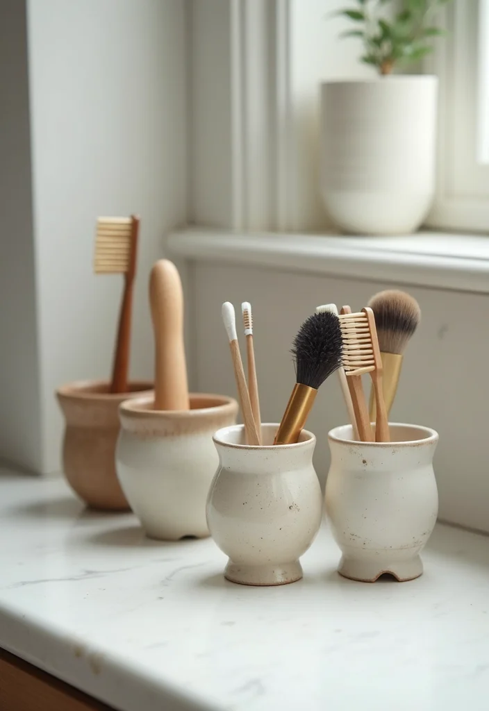 12 Bathroom Basket Ideas for Stylish Easy Storage - 7. Charming Ceramic Pots