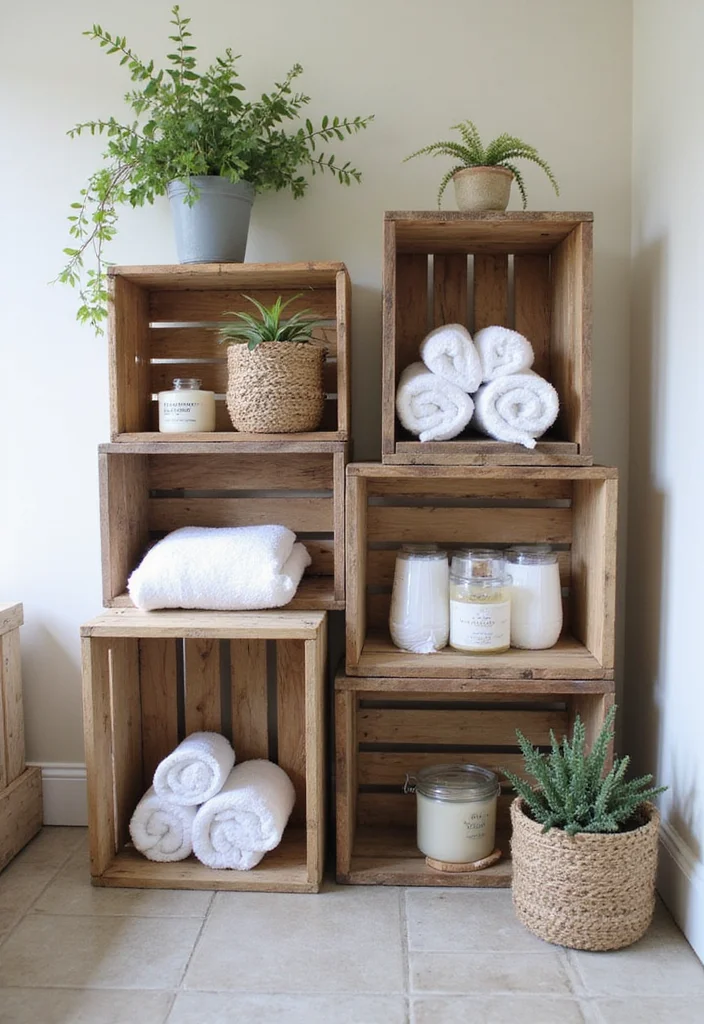 12 Bathroom Basket Ideas for Stylish Easy Storage - 8. Repurposed Wooden Crates