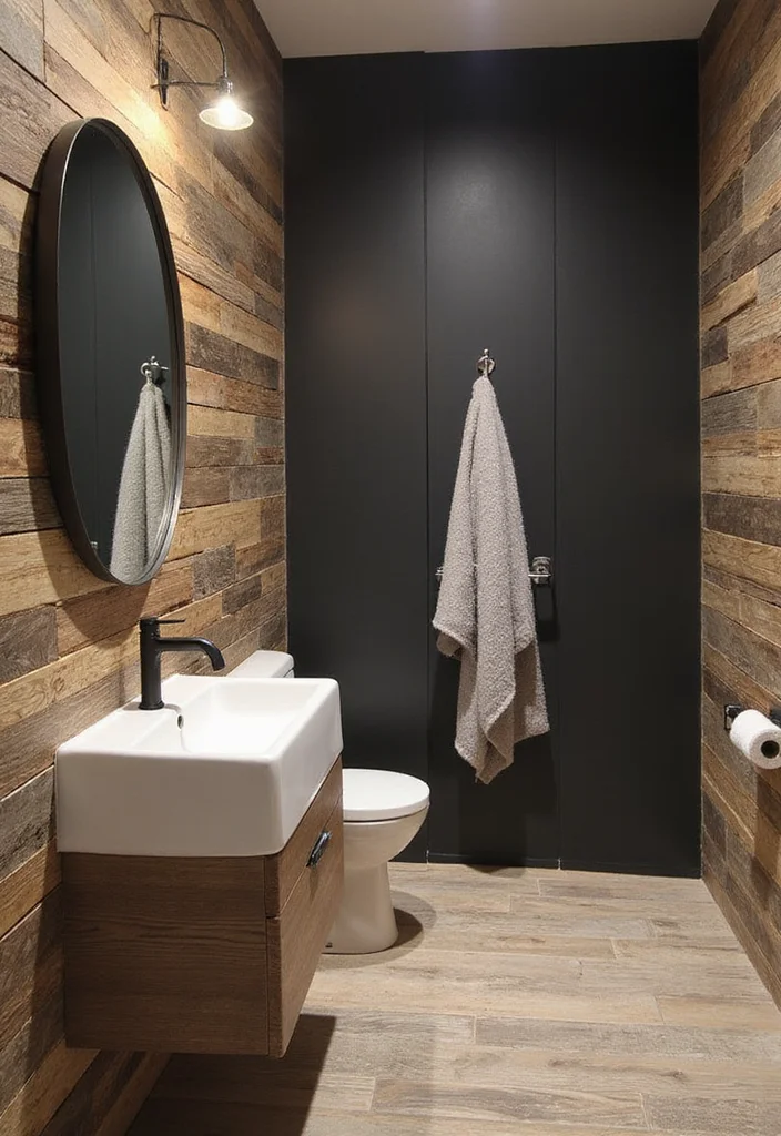 12 Black and Wood Bathroom Ideas for Warm Modern Balance 111 12 Black and Wood Bathroom Ideas for Warm Modern Balance - 11. Black and Wood Textured Walls