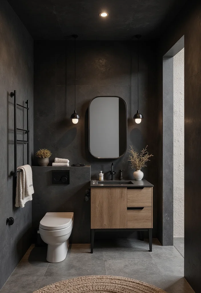 12 Black and Wood Bathroom Ideas for Warm Modern Balance 122 12 Black and Wood Bathroom Ideas for Warm Modern Balance - 12. Minimalist Black and Wood Design