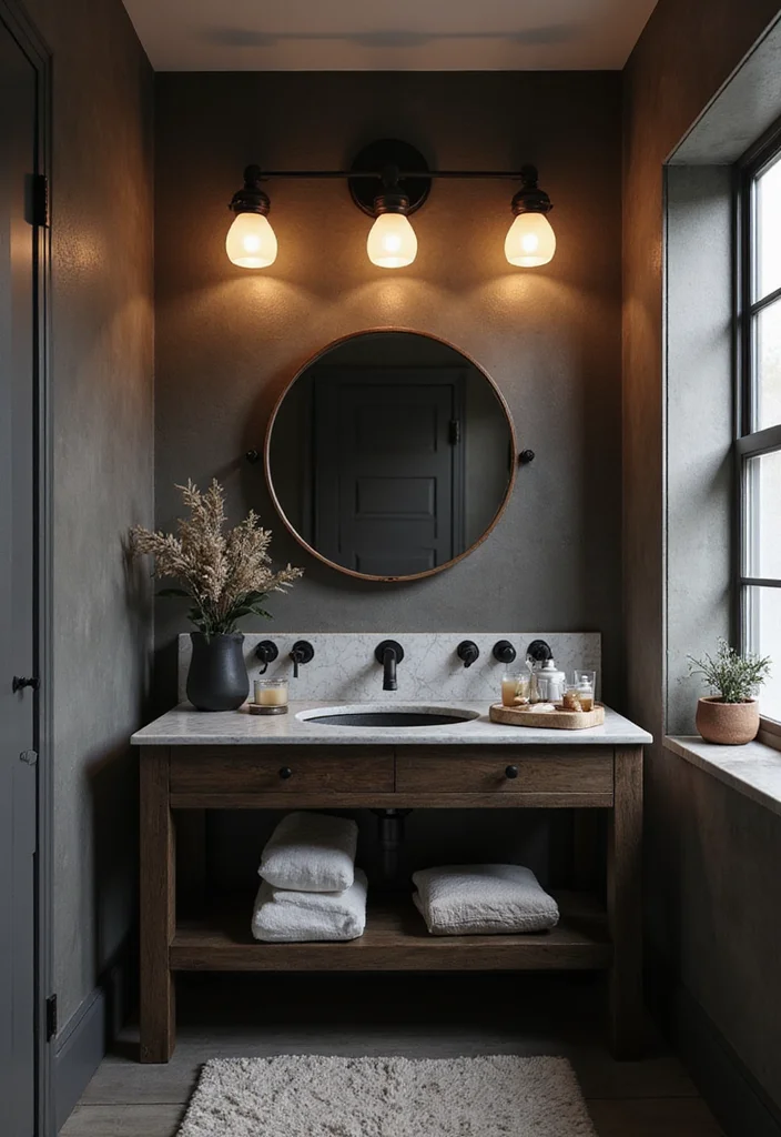12 Black and Wood Bathroom Ideas for Warm Modern Balance 23 12 Black and Wood Bathroom Ideas for Warm Modern Balance - 3. Monochrome Black and Wood Lighting