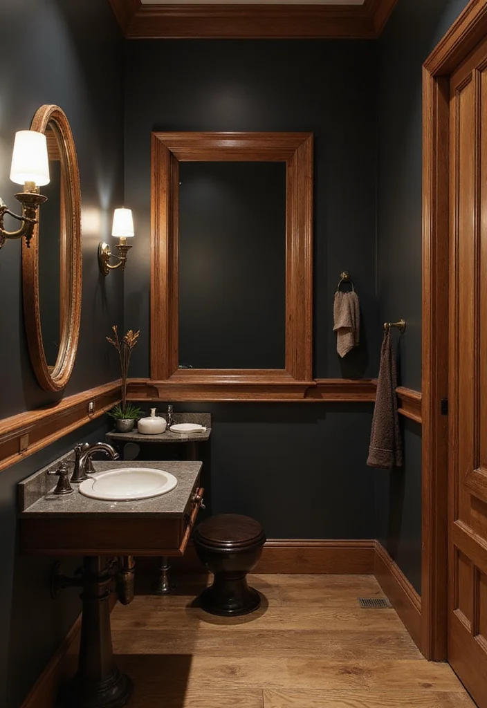 12 Black and Wood Bathroom Ideas for Warm Modern Balance 45 12 Black and Wood Bathroom Ideas for Warm Modern Balance - 5. Black Paint with Wood Trim