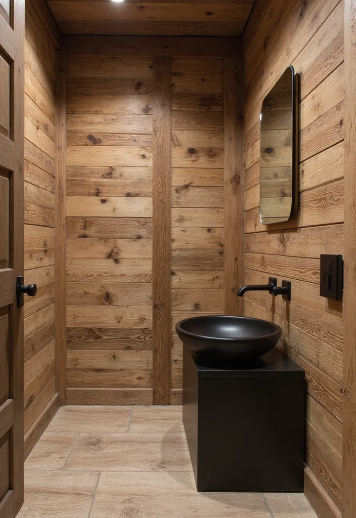 12 Black and Wood Bathroom Ideas for Warm Modern Balance 56 12 Black and Wood Bathroom Ideas for Warm Modern Balance - 6. Wood Paneling with Black Fixtures