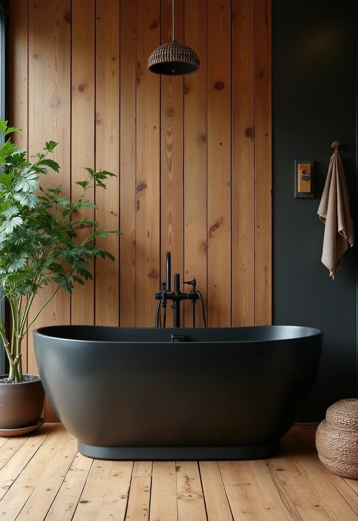 12 Black and Wood Bathroom Ideas for Warm Modern Balance 67 12 Black and Wood Bathroom Ideas for Warm Modern Balance - 7. Black and Wood Bathtub