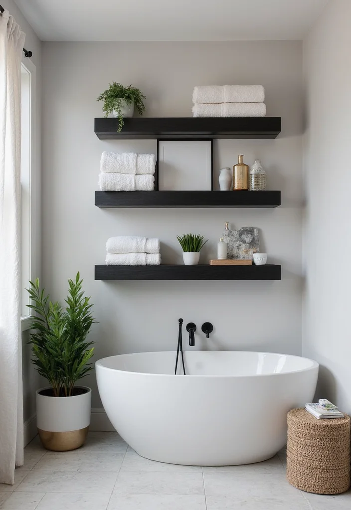 12 Black and Wood Bathroom Ideas for Warm Modern Balance 78 12 Black and Wood Bathroom Ideas for Warm Modern Balance - 8. Bold Black Shelving