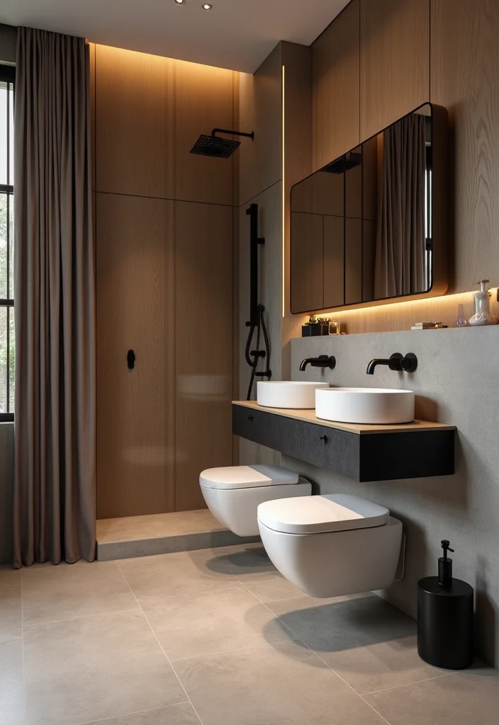 12 Black and Wood Bathroom Ideas for Warm Modern Balance 89 12 Black and Wood Bathroom Ideas for Warm Modern Balance - 9. Mixed Materials for Textural Depth