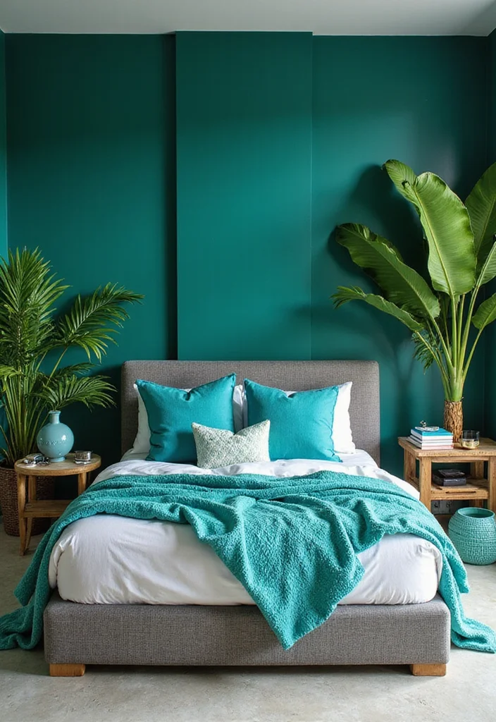 12 Blue and Green Bedroom Ideas for Calm Fresh Vibes - 2. Tropical Paradise Palettes