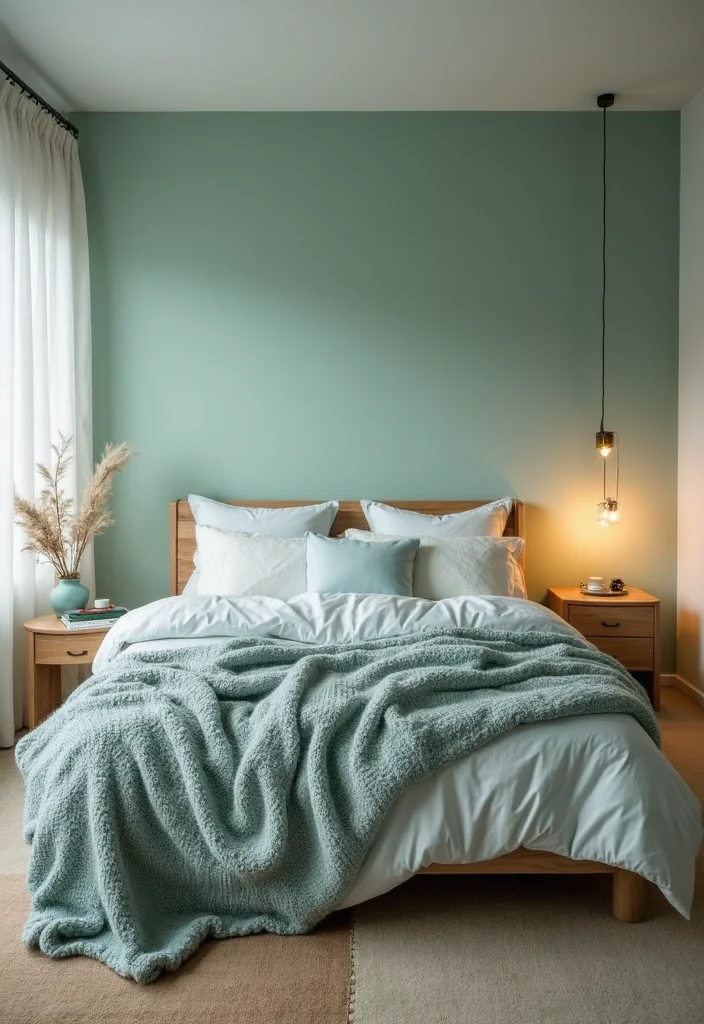 12 Blue and Green Bedroom Ideas for Calm Fresh Vibes - 3. Soft Sage Serenity