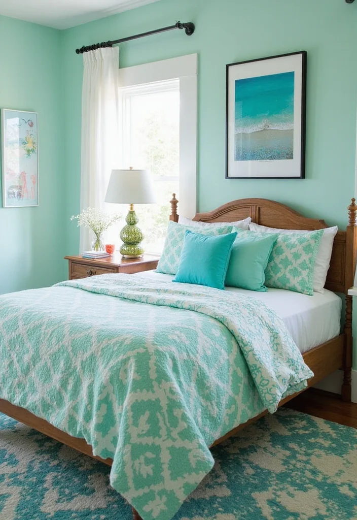 12 Blue and Green Bedroom Ideas for Calm Fresh Vibes - 6. Bright and Breezy